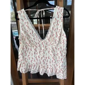 NEW Wild Fable Women's M Floral V-Neck Flounce Hem Tank Top Cottage Garden